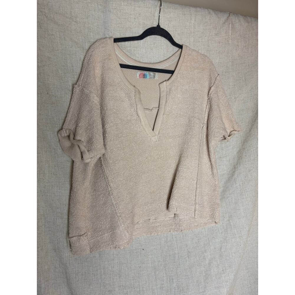 FP Beach Short Sleeve Pullover Top Light Pink Size S